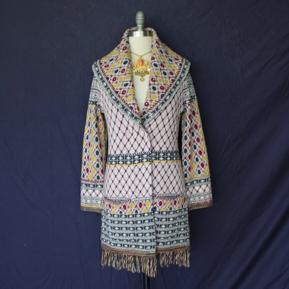 Anthropologie Angel of the North SATPURA wool beaded fringe cardigan sweater M - Picture 6 of 12